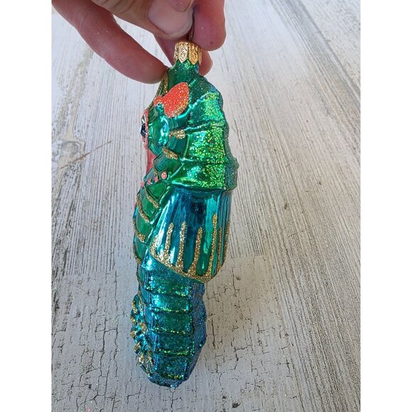 vintage Green glitter seahorse glass ornament tropical Hawaiian beach Xmas tree - Picture 5 of 7